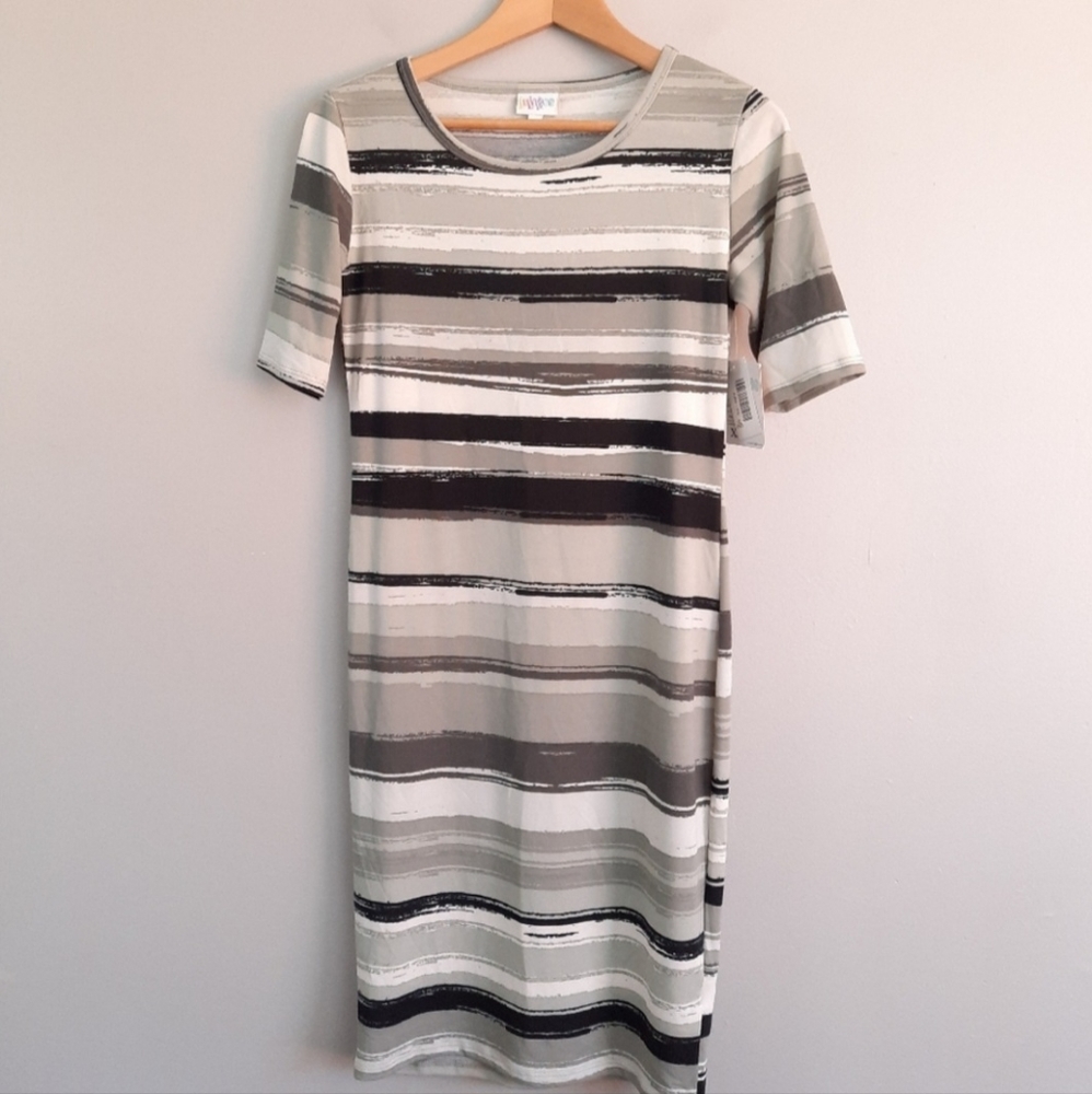Lularoe Gray & Black Striped Julia Dress